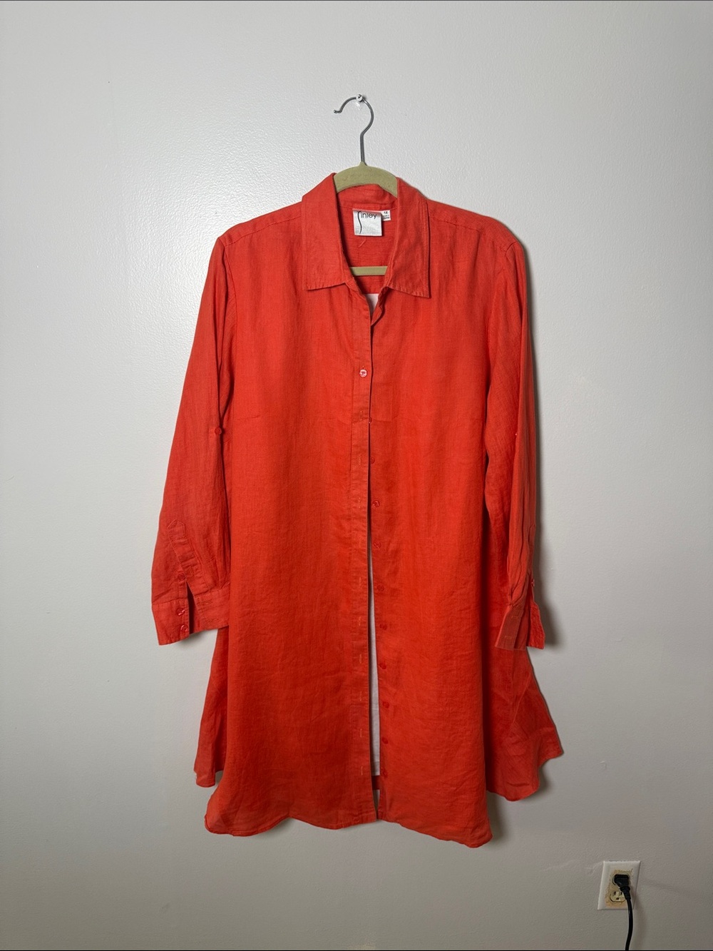 Finley Coral-Red Linen Button Tunic Shirt / Cover Up Size 1X